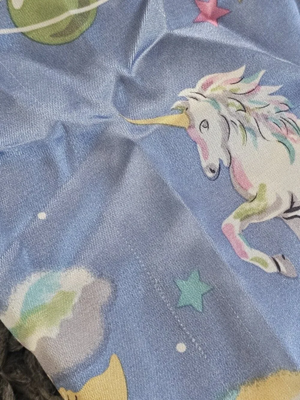 Y2K Nick & Nora Girls Unicorn Pajama Set 2 Piece‎ Sz 4/5 Satin VTG Blue Rainbow